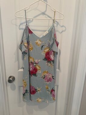 Aura Light Blue Floral Cold-Shoulder Slip Dress